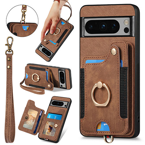 Soft Silicone Gel Leather Snap On Case Cover SD5 for Google Pixel 8 Pro 5G Brown