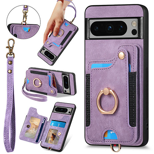 Soft Silicone Gel Leather Snap On Case Cover SD5 for Google Pixel 8 Pro 5G Purple