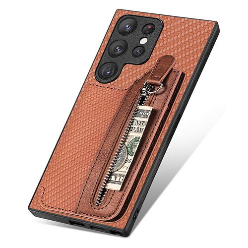 Soft Silicone Gel Leather Snap On Case Cover SD6 for Samsung Galaxy S24 Ultra 5G Brown