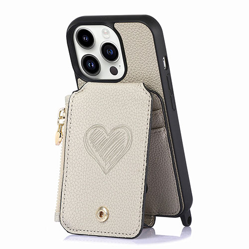 Soft Silicone Gel Leather Snap On Case Cover SD7 for Apple iPhone 15 Pro Gray