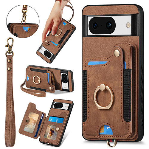 Soft Silicone Gel Leather Snap On Case Cover SD7 for Google Pixel 8 5G Brown