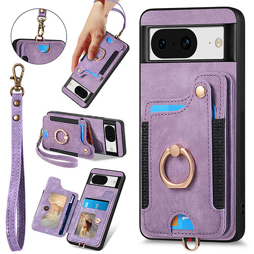 Soft Silicone Gel Leather Snap On Case Cover SD7 for Google Pixel 8 5G Purple