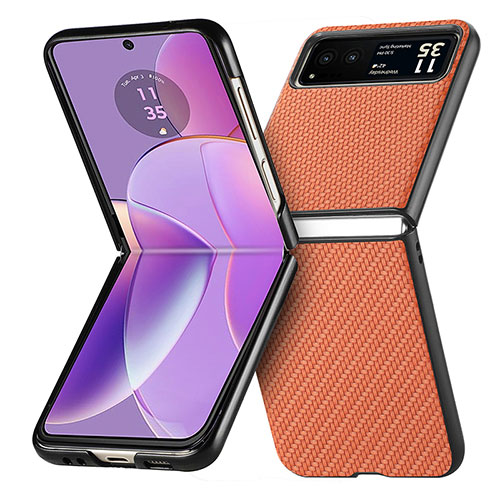 Soft Silicone Gel Leather Snap On Case Cover SD7 for Motorola Moto Razr 40 5G Orange