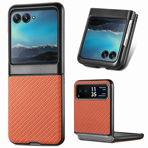 Soft Silicone Gel Leather Snap On Case Cover SD7 for Motorola Moto Razr 40 Ultra 5G Brown