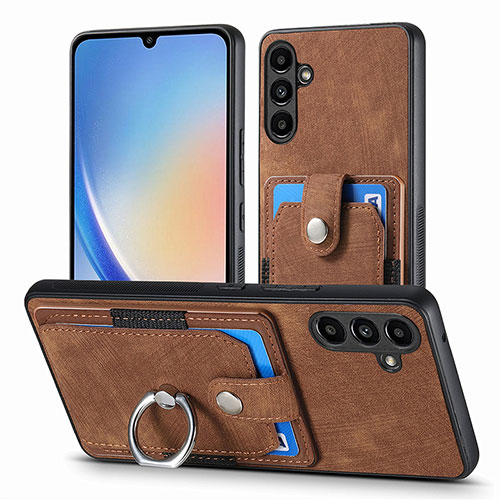 Soft Silicone Gel Leather Snap On Case Cover SD7 for Samsung Galaxy A34 5G Brown