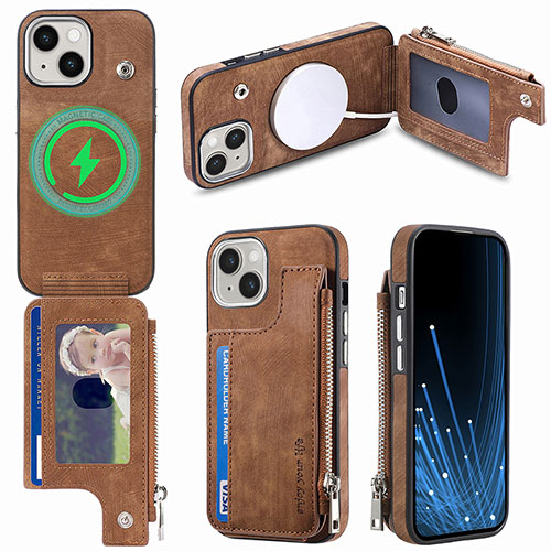 Soft Silicone Gel Leather Snap On Case Cover SD8 for Apple iPhone 14 Plus Brown