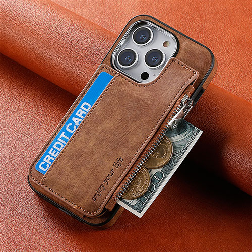 Soft Silicone Gel Leather Snap On Case Cover SD8 for Apple iPhone 14 Pro Brown