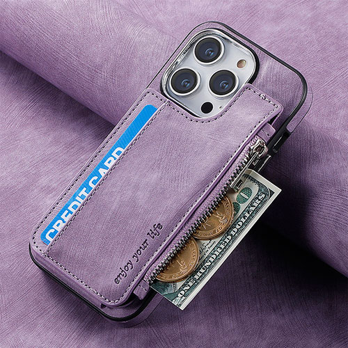 Soft Silicone Gel Leather Snap On Case Cover SD8 for Apple iPhone 14 Pro Clove Purple