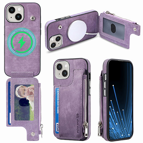 Soft Silicone Gel Leather Snap On Case Cover SD8 for Apple iPhone 15 Plus Clove Purple