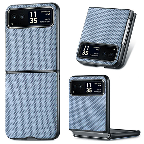 Soft Silicone Gel Leather Snap On Case Cover SD8 for Motorola Moto Razr 40 5G Blue