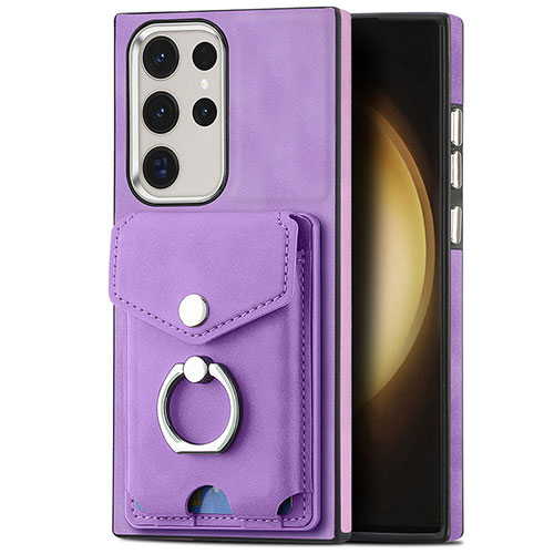 Soft Silicone Gel Leather Snap On Case Cover SD8 for Samsung Galaxy S22 Ultra 5G Clove Purple