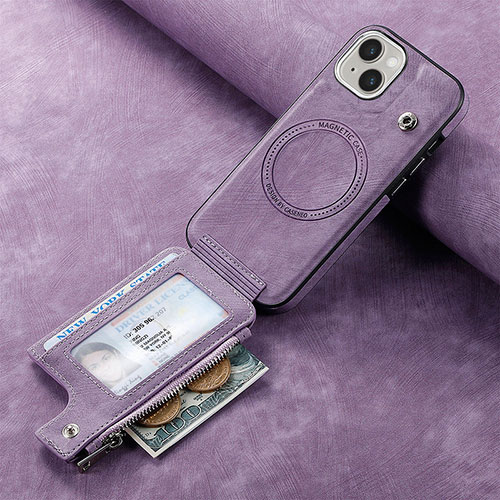 Soft Silicone Gel Leather Snap On Case Cover SD9 for Apple iPhone 15 Clove Purple