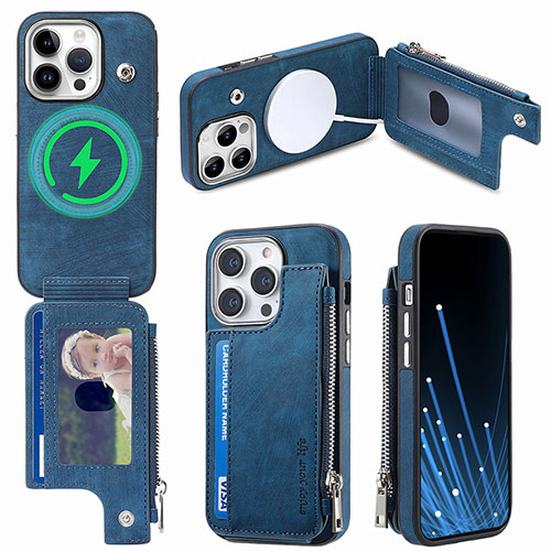 Soft Silicone Gel Leather Snap On Case Cover SD9 for Apple iPhone 15 Pro Blue