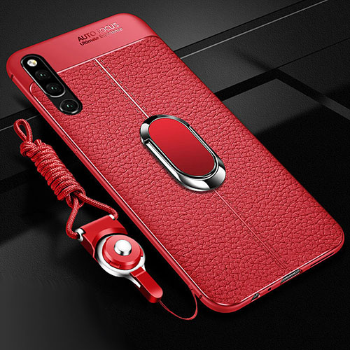 Soft Silicone Gel Leather Snap On Case Cover with Magnetic Finger Ring Stand A01 for Huawei Honor Magic 2 Red