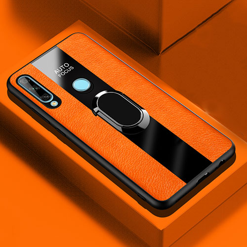 Soft Silicone Gel Leather Snap On Case Cover with Magnetic Finger Ring Stand for Huawei Enjoy 10 Plus Orange