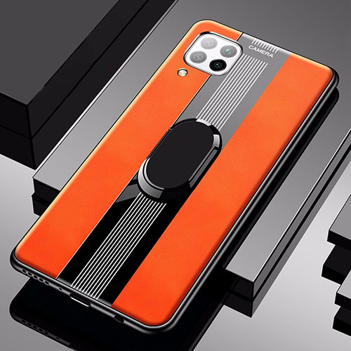 Soft Silicone Gel Leather Snap On Case Cover with Magnetic Finger Ring Stand for Huawei Nova 6 SE Orange