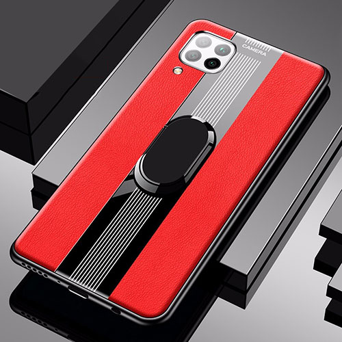 Soft Silicone Gel Leather Snap On Case Cover with Magnetic Finger Ring Stand for Huawei Nova 6 SE Red