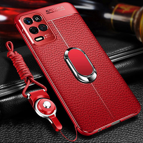 Soft Silicone Gel Leather Snap On Case Cover with Magnetic Finger Ring Stand for Oppo K9X 5G Red