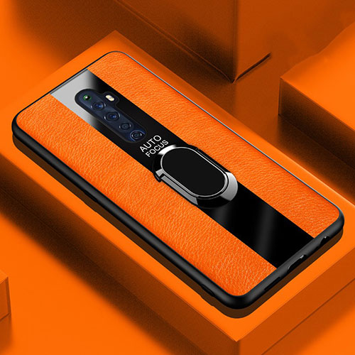 Soft Silicone Gel Leather Snap On Case Cover with Magnetic Finger Ring Stand for Oppo Reno2 Z Orange