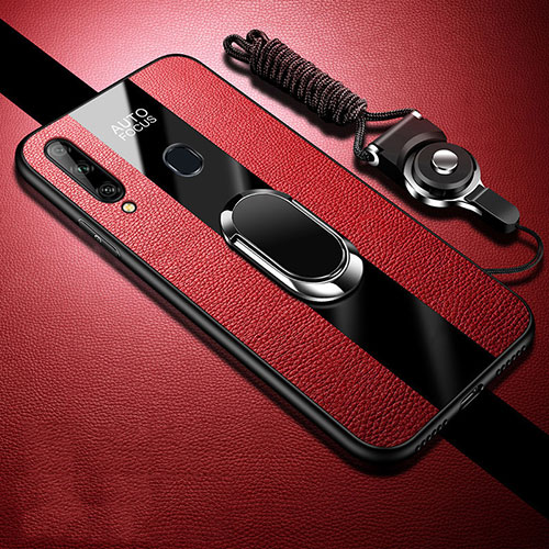 Soft Silicone Gel Leather Snap On Case Cover with Magnetic Finger Ring Stand for Samsung Galaxy A20s Red