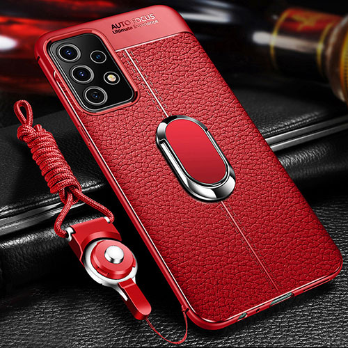 Soft Silicone Gel Leather Snap On Case Cover with Magnetic Finger Ring Stand for Samsung Galaxy A52 4G Red