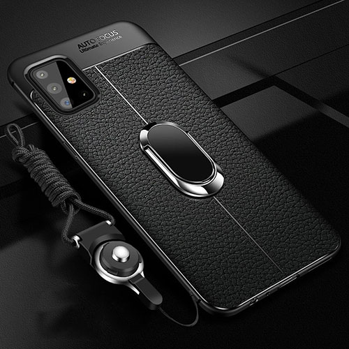 Soft Silicone Gel Leather Snap On Case Cover with Magnetic Finger Ring Stand for Samsung Galaxy M40S Black