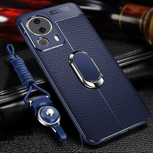 Soft Silicone Gel Leather Snap On Case Cover with Magnetic Finger Ring Stand for Xiaomi Civi 2 5G Blue