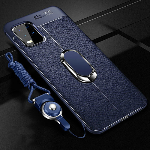 Soft Silicone Gel Leather Snap On Case Cover with Magnetic Finger Ring Stand for Xiaomi Mi 10 Lite Blue