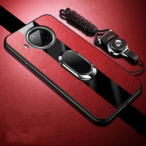 Soft Silicone Gel Leather Snap On Case Cover with Magnetic Finger Ring Stand for Xiaomi Mi 10i 5G Red