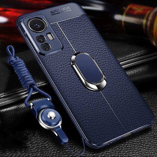 Soft Silicone Gel Leather Snap On Case Cover with Magnetic Finger Ring Stand for Xiaomi Mi 12S 5G Blue