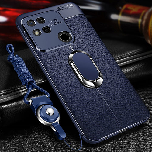 Soft Silicone Gel Leather Snap On Case Cover with Magnetic Finger Ring Stand for Xiaomi POCO C31 Blue