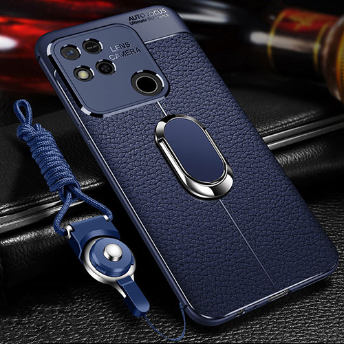 Soft Silicone Gel Leather Snap On Case Cover with Magnetic Finger Ring Stand for Xiaomi Redmi 9 Activ Blue