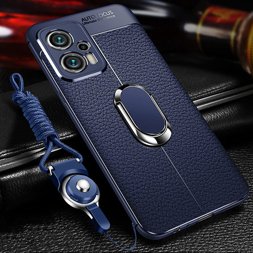 Soft Silicone Gel Leather Snap On Case Cover with Magnetic Finger Ring Stand for Xiaomi Redmi K50i 5G Blue