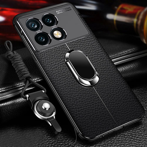 Soft Silicone Gel Leather Snap On Case Cover with Magnetic Finger Ring Stand for Xiaomi Redmi K70E 5G Black