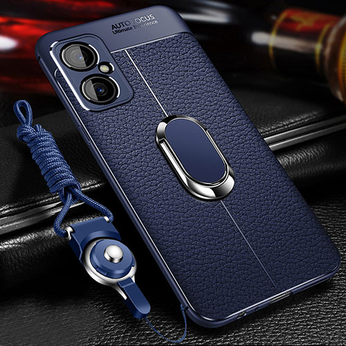 Soft Silicone Gel Leather Snap On Case Cover with Magnetic Finger Ring Stand for Xiaomi Redmi Note 11R 5G Blue