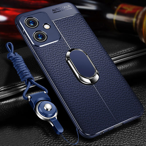 Soft Silicone Gel Leather Snap On Case Cover with Magnetic Finger Ring Stand for Xiaomi Redmi Note 12R Pro 5G Blue