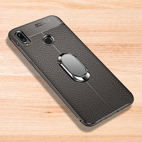 Soft Silicone Gel Leather Snap On Case Cover with Magnetic Finger Ring Stand for Xiaomi Redmi Note 7 Pro Gray