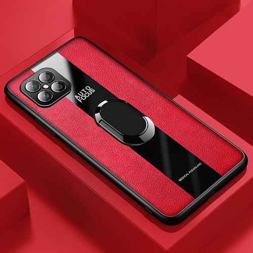 Soft Silicone Gel Leather Snap On Case Cover with Magnetic Finger Ring Stand PB1 for Huawei Nova 8 SE 4G Red