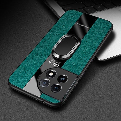 Soft Silicone Gel Leather Snap On Case Cover with Magnetic Finger Ring Stand PB1 for OnePlus Ace 2 5G Green