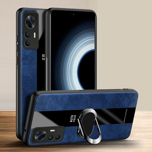 Soft Silicone Gel Leather Snap On Case Cover with Magnetic Finger Ring Stand PB1 for Xiaomi Mi 12T Pro 5G Blue