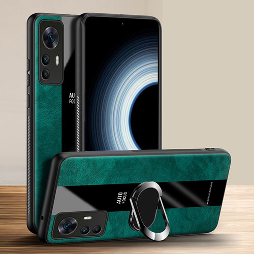 Soft Silicone Gel Leather Snap On Case Cover with Magnetic Finger Ring Stand PB1 for Xiaomi Mi 12T Pro 5G Green