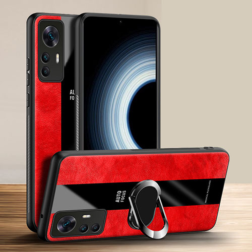 Soft Silicone Gel Leather Snap On Case Cover with Magnetic Finger Ring Stand PB1 for Xiaomi Mi 12T Pro 5G Red