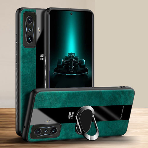 Soft Silicone Gel Leather Snap On Case Cover with Magnetic Finger Ring Stand PB1 for Xiaomi Poco F4 GT 5G Green