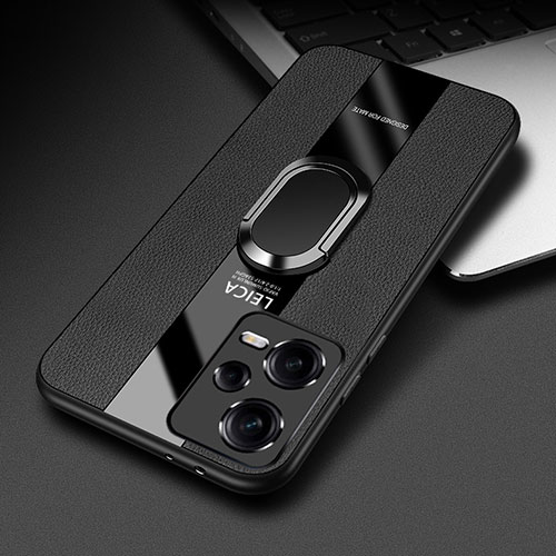 Soft Silicone Gel Leather Snap On Case Cover with Magnetic Finger Ring Stand PB1 for Xiaomi Poco X5 5G Black