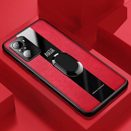 Soft Silicone Gel Leather Snap On Case Cover with Magnetic Finger Ring Stand PB1 for Xiaomi Redmi K40 Pro 5G Red