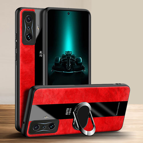 Soft Silicone Gel Leather Snap On Case Cover with Magnetic Finger Ring Stand PB1 for Xiaomi Redmi K50 Gaming AMG F1 5G Red