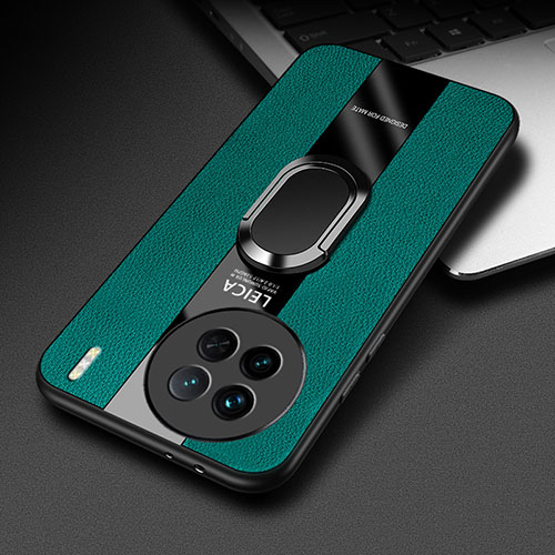 Soft Silicone Gel Leather Snap On Case Cover with Magnetic Finger Ring Stand PB2 for Vivo X90 Pro 5G Green