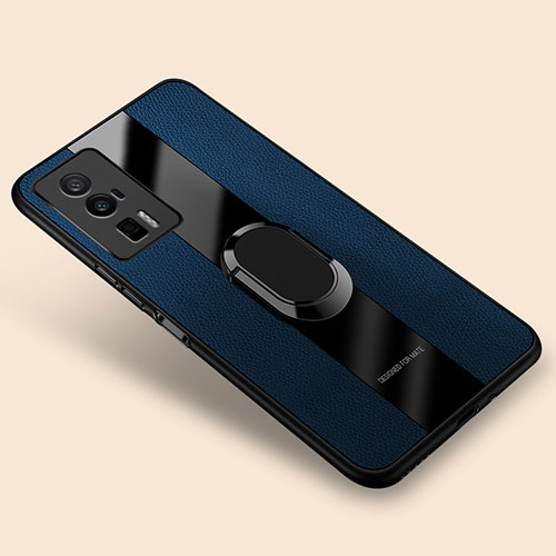 Soft Silicone Gel Leather Snap On Case Cover with Magnetic Finger Ring Stand PB2 for Xiaomi Redmi K60 Pro 5G Blue