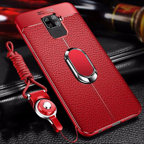 Soft Silicone Gel Leather Snap On Case Cover with Magnetic Finger Ring Stand S01 for Huawei Nova 5i Pro Red