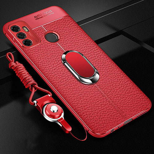Soft Silicone Gel Leather Snap On Case Cover with Magnetic Finger Ring Stand S01 for Oppo A32 Red